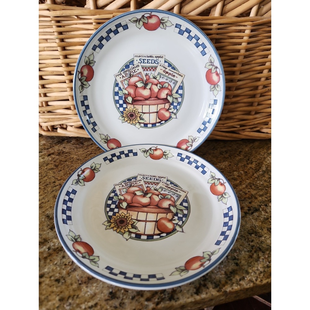 2 International Tableworks Appletime vtg 1995 salad plates Stoneware Cottagecore